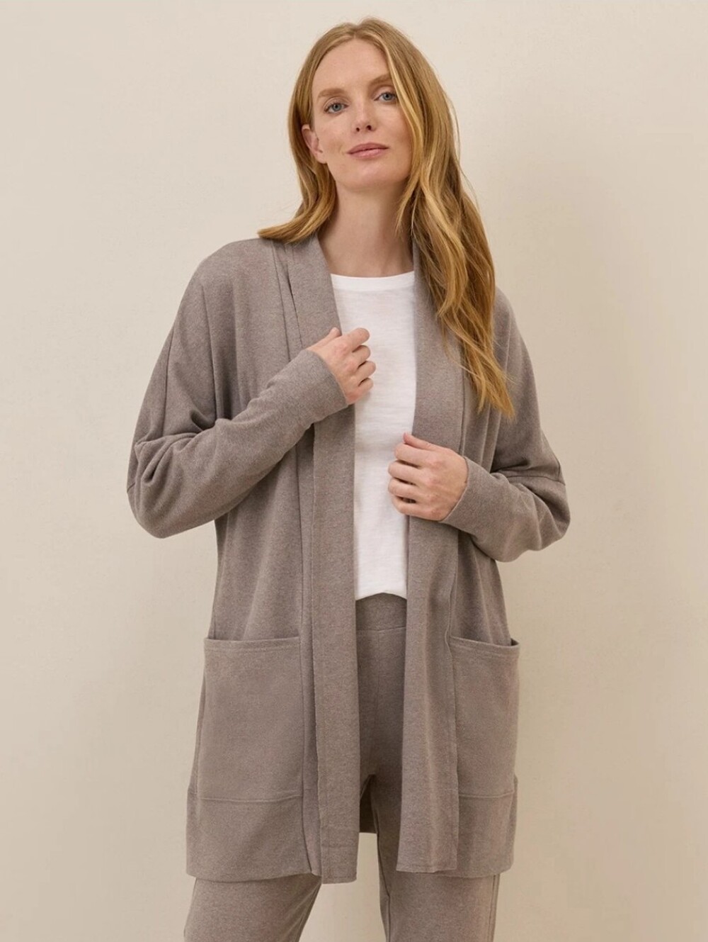Pact Airplane Wrap Taupe Open-Front Cardigan 100% Organic Cotton Size Xs/s